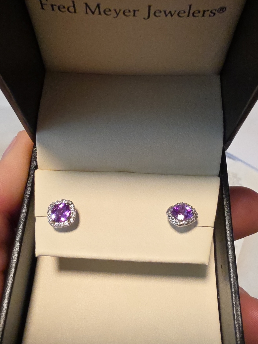 Amathyst Halo Stud Earrings
